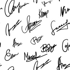 Signatures, autographs, vector seamless pattern