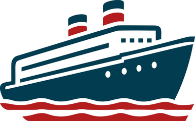 Obraz premium Stylized illustration of a ship with red and blue colors on waves