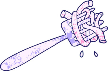 cartoon spaghetti on fork in bright neon color