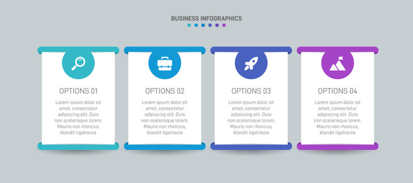 Horizontal progress bar featuring 4 arrow-shaped elements, symbolizing the four stages of business strategy and progression. Clean timeline infographic design template. Vector for presentation