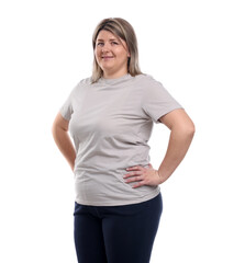 Fototapeta premium Weight loss. Plus size woman on white background