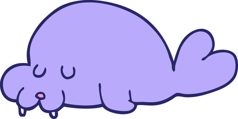 cartoon walrus in bright neon color