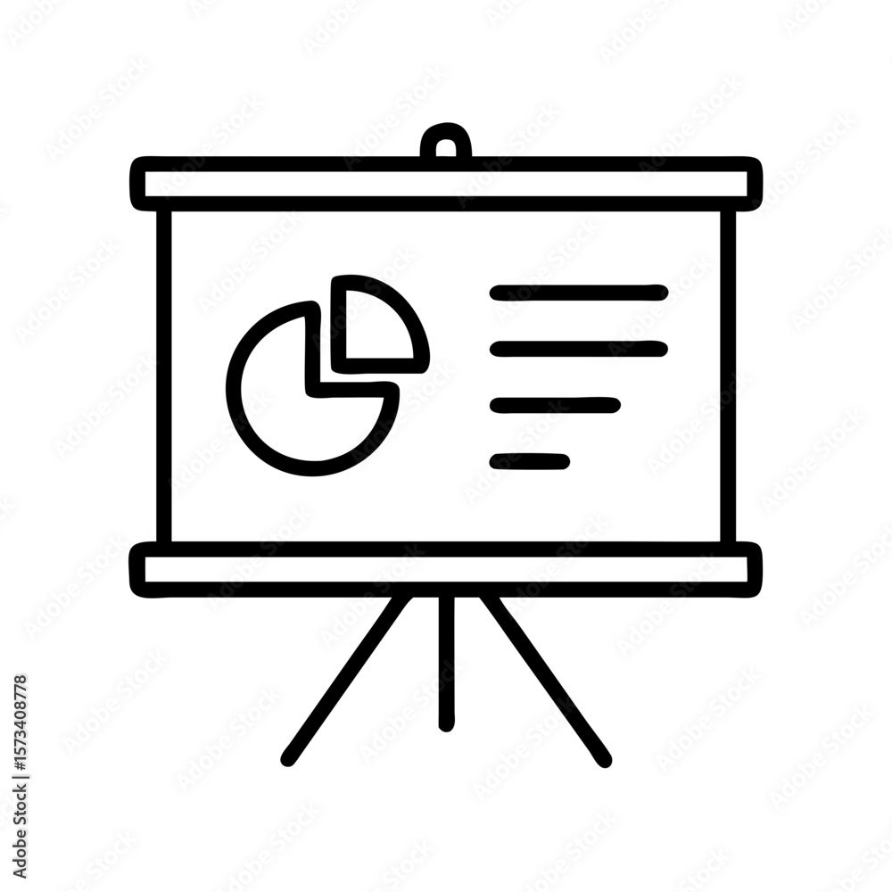 Poster presentation board with pie chart and text lines for business meeting and data analysis report on tr