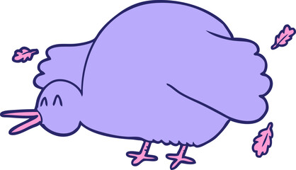 cartoon kiwi bird flapping wings in bright neon color