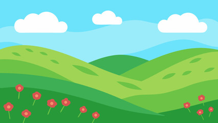 Fototapeta premium Green summer mountain landscape with blue sky and clouds