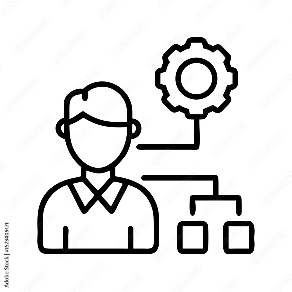 Poster technical expertise and workflow management icon for business process optimization and automation on