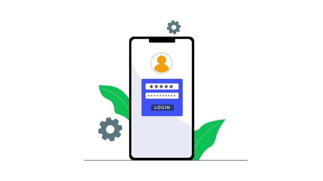 User Login in Mobile Apps, 2D Animation of Secure Access, Authentication Process, and User Interface for Mobile Security