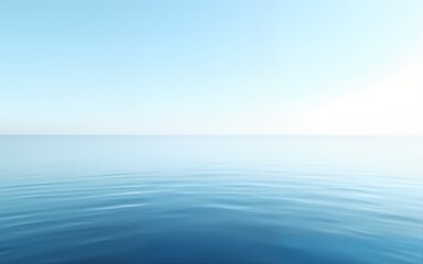 Obraz premium Tranquil minimalist landscape with a smooth blue sea surface with calm waters with a horizon and clear skies. Simple beautiful natural calm background. Copy space. High quality