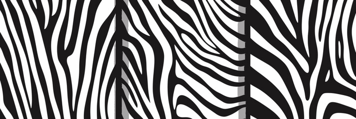 Seamless black and white zebra stripe pattern set with diagonal and wavy abstract lines for minimalist ink painted vector backgrounds collection