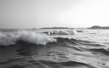 waves in the sea black and white photo. High quality