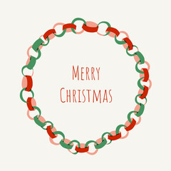 Christmas decoration border with paper garland in vintage doodle style for poster placards and invitations. Christmas and New Year design holiday frame illustration set