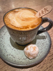 A beautiful cup of coffee in a Restaurant