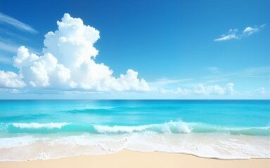 Obraz premium Beautiful tropical beach with blue sky and white clouds abstract texture background. Copy space of summer vacation and holiday business travel concept. High quality