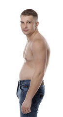 Fototapeta premium Man with bad posture on white background