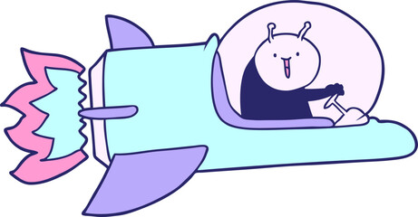 cartoon alien in spaceship in bright neon color