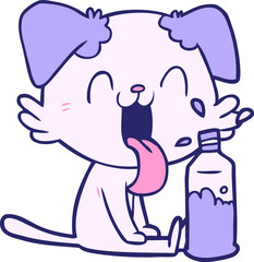 cartoon panting dog with water in bright neon color