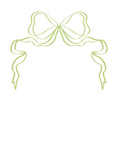 Naklejka premium Hand-drawn double ribbon bow frame clipart with curly tails, ideal for wedding invites, romantic decor, and journaling embellishment green nature eco
