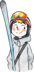Cute skier cartoon vector illustration.