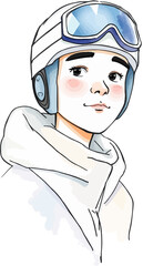 Cute skier cartoon vector illustration.