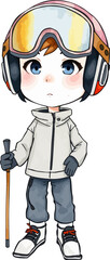 Cute skier cartoon vector illustration.