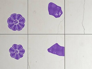 Purple Floral & Abstract Shapes on Textured Tiles: A Unique Design