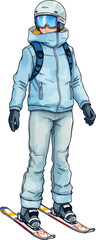 Cute skier cartoon vector illustration.