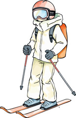 Cute skier cartoon vector illustration.