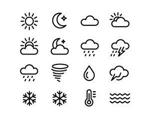 Nature’s Mood Icon Pack – Stylish Black Line Weather Symbols on White