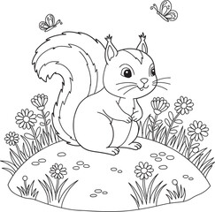 Squirrel Animal  Drawing Outline and line art Coloring Page white color background