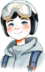 Cute skier cartoon vector illustration.