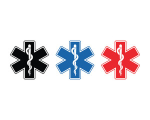 Obraz premium Caduceus Medical Symbol Trio – EMS Star of Life in Minimalist Design
