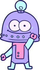 happy carton robot with light bulb in bright neon color