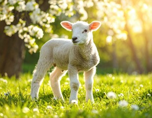 Obraz premium Lamb in spring blossom