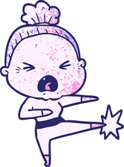 cartoon angry old woman in bright neon color