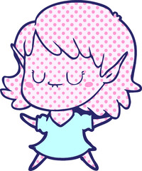 happy cartoon elf girl in bright neon color