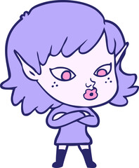 pretty cartoon elf girl in bright neon color