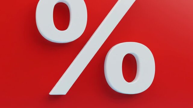 Animated red speech bubbles with white percentage symbols fall against a blue background, symbolizing discounts, sales, and promotional offers