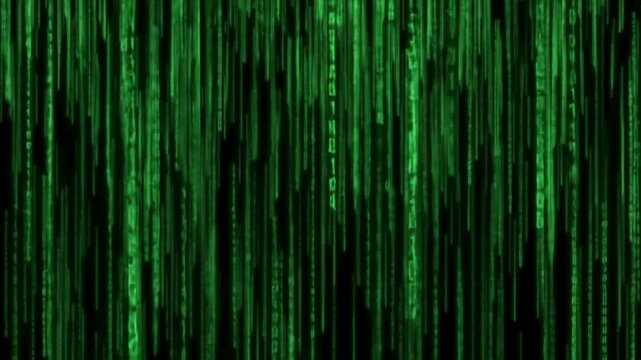 Green Digital Rain of Binary Code Falling on Black Background