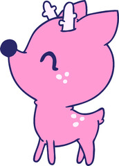 cartoon illustration of  kawaii cute deer in bright neon color