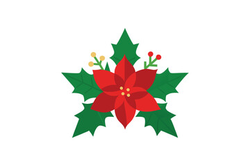Flat Icon Set Of Poinsettias And Christmas Greens