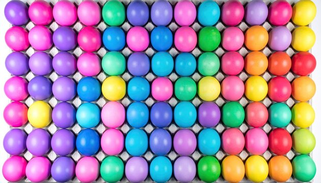 Colorful Easter eggs arranged in a grid pattern