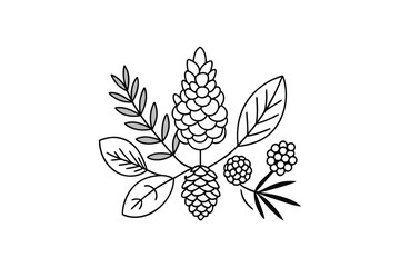 Elegant Monochrome Outline Illustration Of Holiday Plants