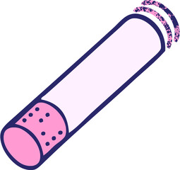 retro grunge texture cartoon of a cigarette stick in bright neon color