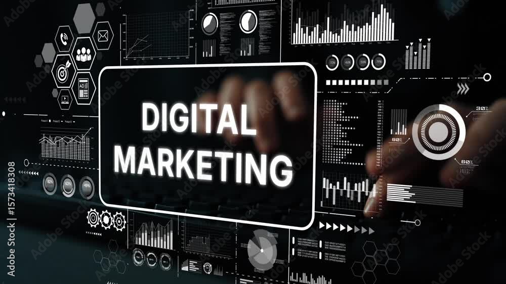 Poster engaging visual elements for digital marketing strategies with data and analytics background enhance
