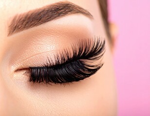 Close-up of woman's eye with false eyelashes