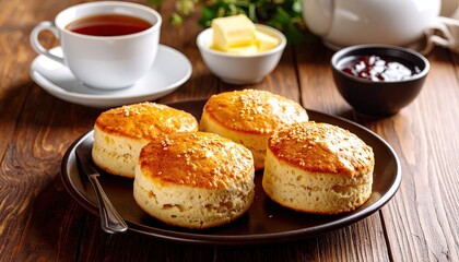 Homemade scones on a plate with tea