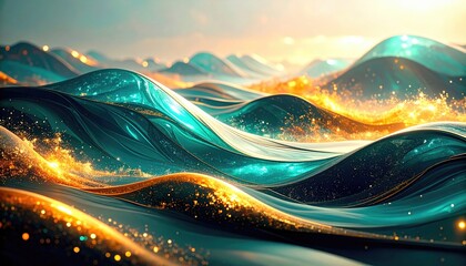 Golden teal liquid waves