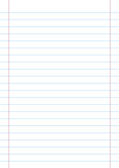 Blank white worksheet blue stripes exercise book vector design, two red stripes border.