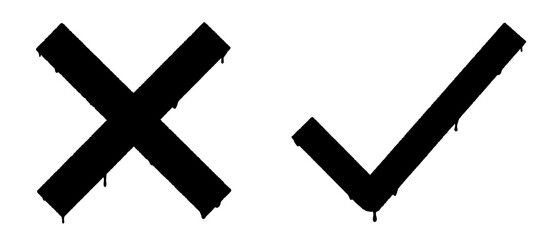 Obraz premium Brush Drawn X and Check Silhouettes - Dripping Paint PNG Symbols on Transparent Background