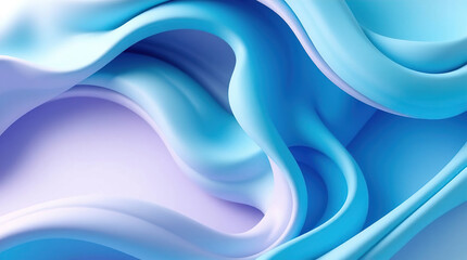 Blue 3D scene with abstract background consisting of intertwined, smooth lines and ribbons, abstract blue and light blue background